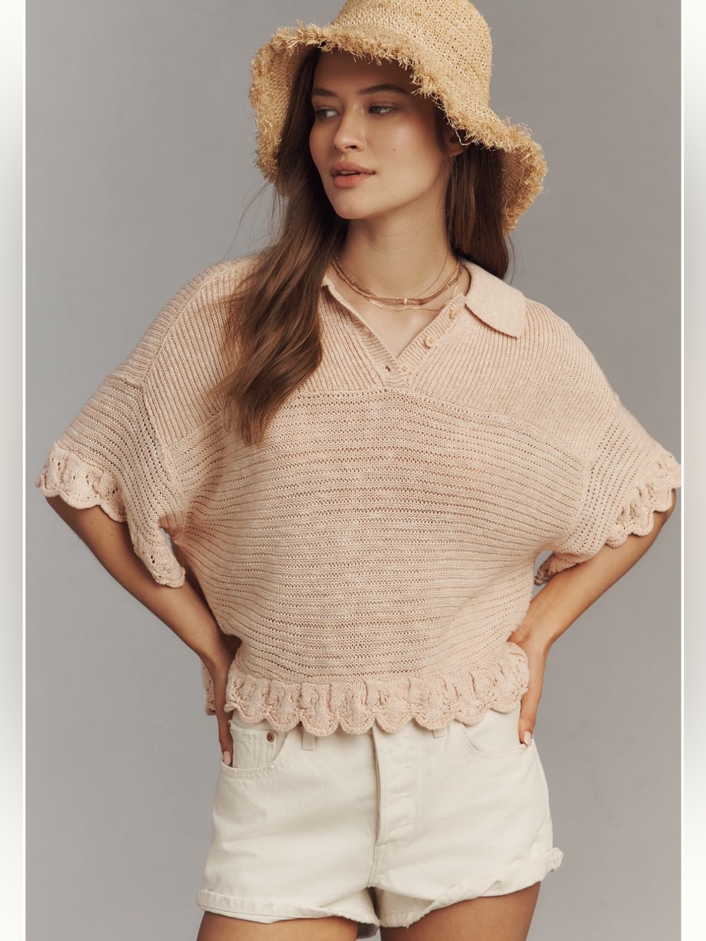 By Anthropologie Collared Ruffle Sweater